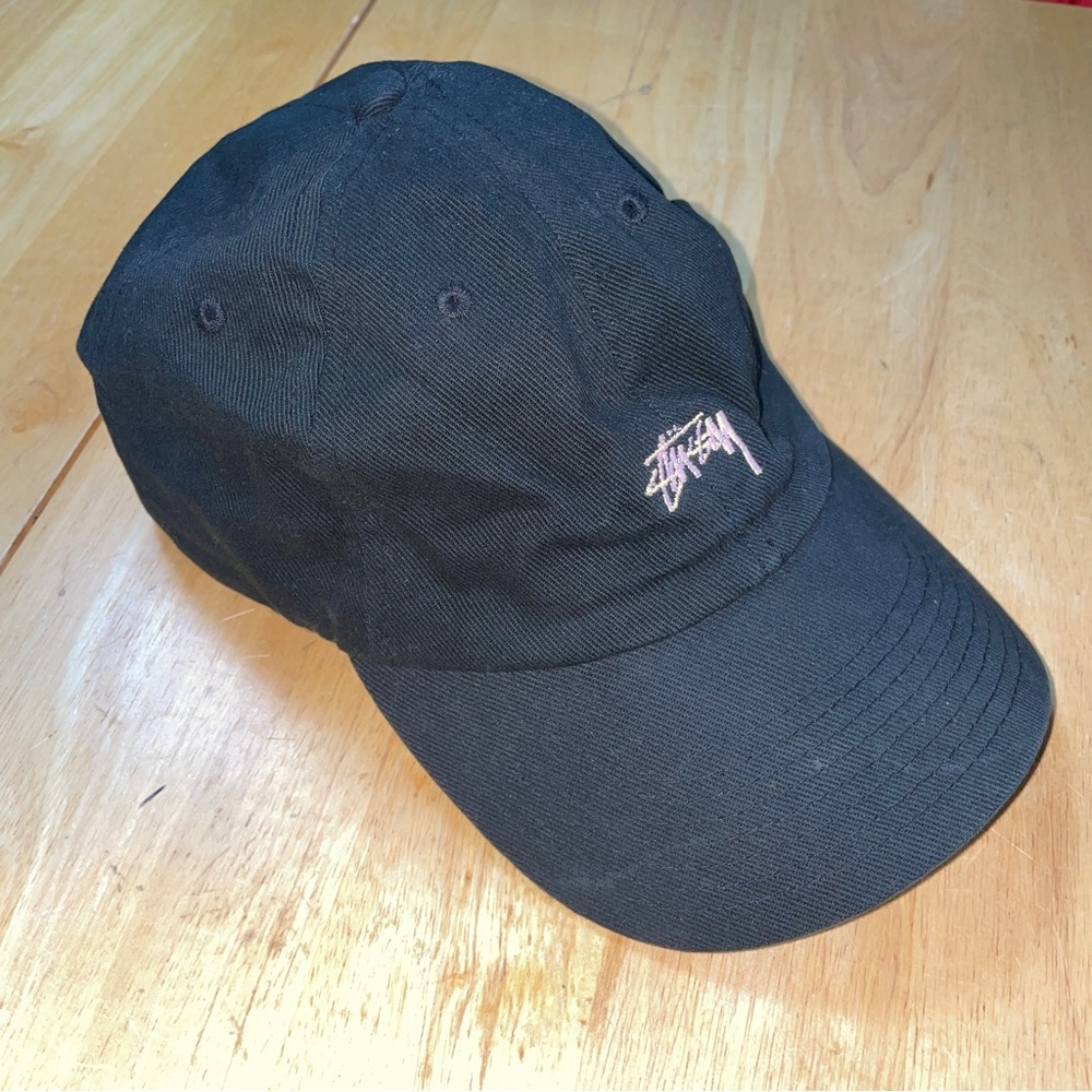 Stussy Black Logo Hat / Baseball Cap - Black & White - Adjustable